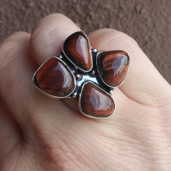 New Red Tiger Eye 925 Silver Ring. - Picture 4 of 16